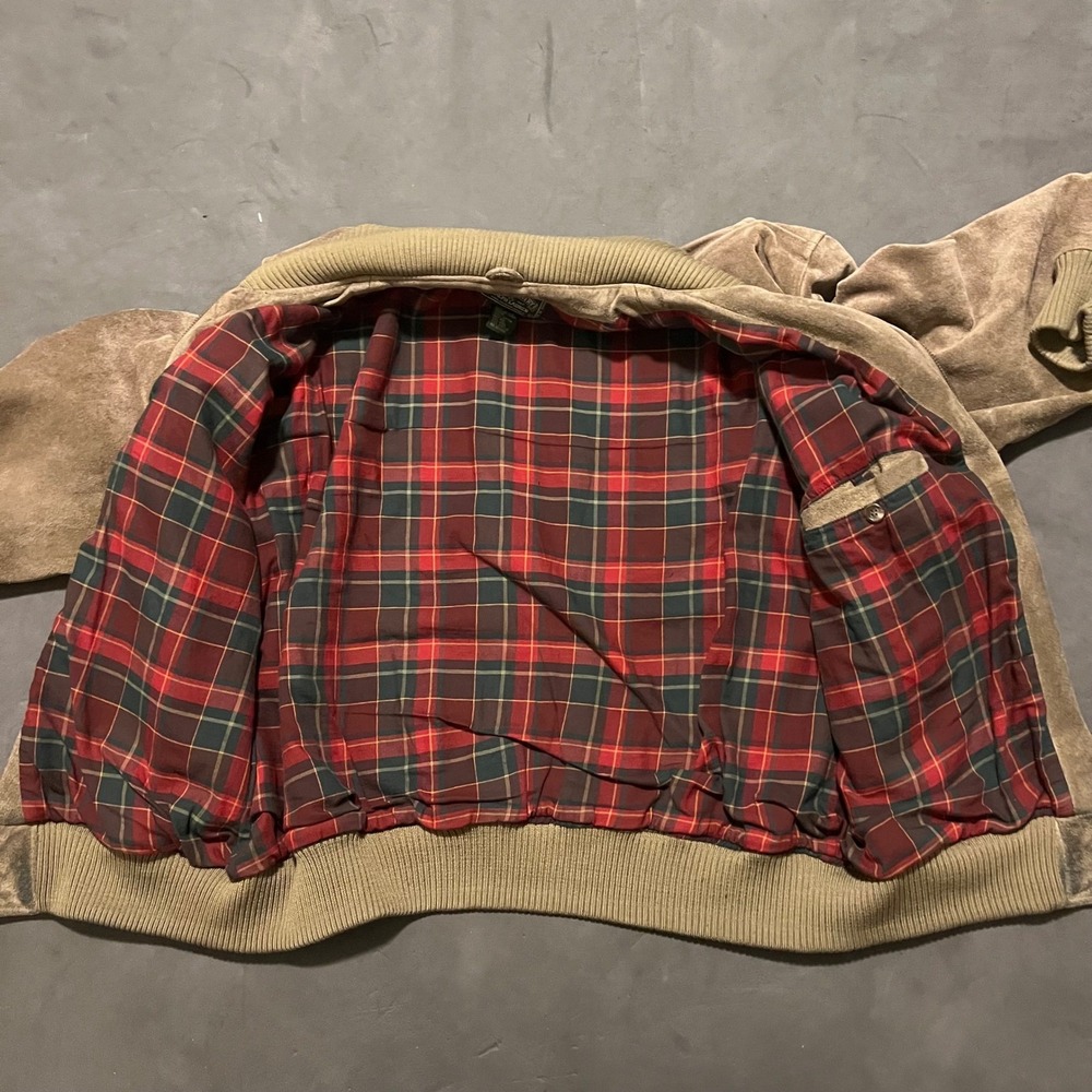 Polo Country‎ Ralph Lauren Vintage Suede Leather Bomber Jacket Tan Mens Large - Picture 4 of 10